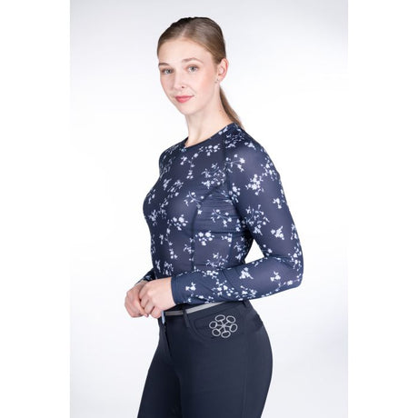 HKM Functional shirt -Bloomsbury Fleurs- long sleeve #colour_deep-blue-white