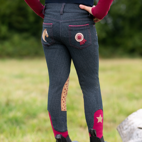 Little Rider Riding Star Denim Jodhpurs #colour_navy-burgundy