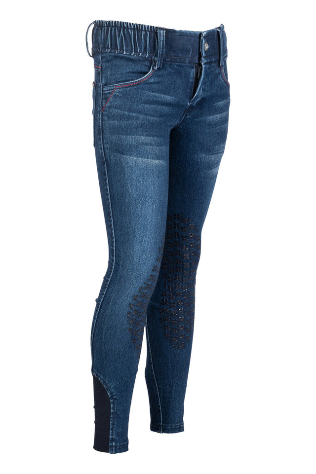 HKM Children's Knee Patch Breeches -Aymee Denim- #colour_deep-blue