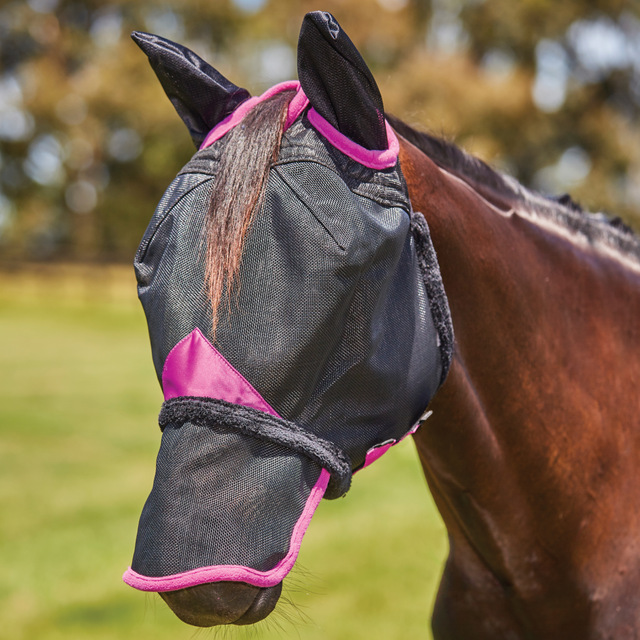 Weatherbeeta ComfiTec Deluxe Durable Mesh Mask With Ears & Nose #colour_black-purple