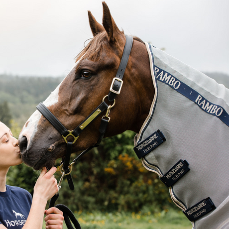 Horseware Ireland Rambo Protector Fly Rug #colour_silver-navy-white-beige