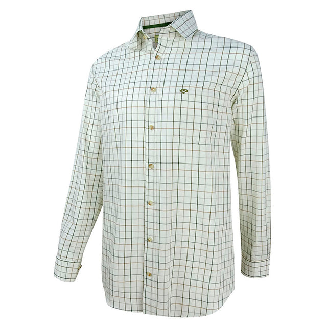 Hoggs of Fife Balmoral Men's Luxury Tattersall Shirt #colour_green-brown