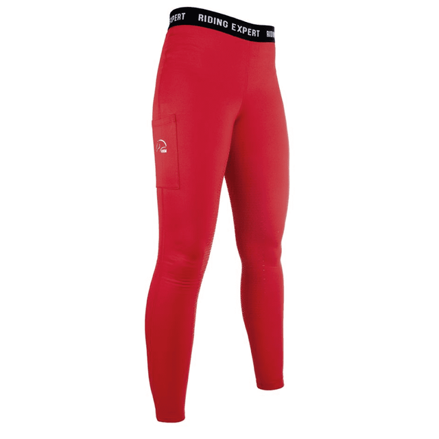 HKM Graz Style Silicone Full Seat Riding Leggings #colour_red