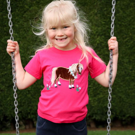 British Country Collection Flora Pony Childrens T-Shirt #colour_hot-pink